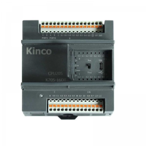 Kinco PLC ซีรีส์ K204 รองรับการเชื่อมต่อEthernet 16 ช่อง I/O (8 อินพุต, 6 เอาต์พุตดิจิทัล) ใช้แหล่งจ่ายไฟDC 24V และเอาต์พุตเป็นแบบทรานซิสเตอร์