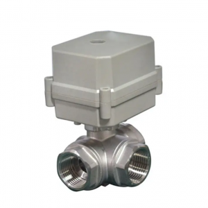 วาล์วบอลไฟฟ้า 3 ทาง T Port สแตนเลส 12V DC พร้อมตัวกระตุ้นไฟฟ้า สำหรับควบคุมการไหลของน้ำ