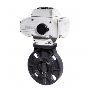 วาล์วผีเสื้อไฟฟ้าแบบหน้าแปลน DC 12V แบบปรับระดับ วัสดุ CPVC สำหรับน้ำทะเล DN400
